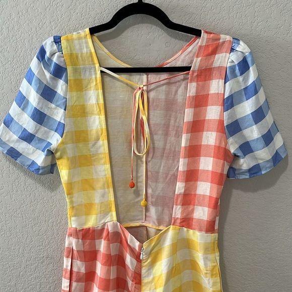 FARM RIO (by Anthropologie) Gingham Colorblock Contrast Romper, Size S - Picture 8 of 13